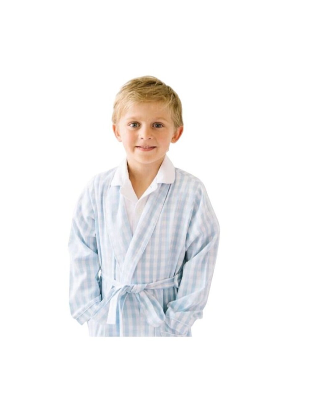 Petite Plume Kids Blue & White Gingham Robe Size 7/8 Unisex Belted Sleepwear So - Picture 11 of 12